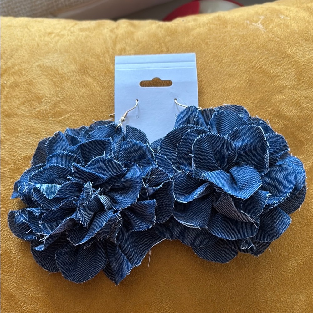 Denim Blue Floral Earrings